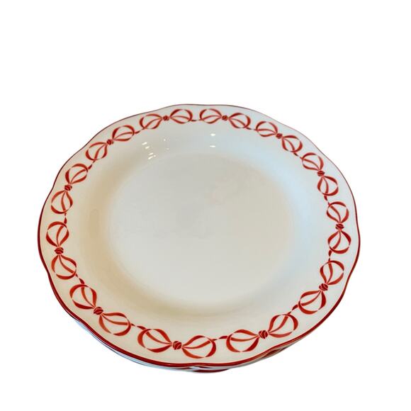 Red Bow Border Ceramic Dinner Plates 10.5in Set of 4 Eaton Fine Dining New - Picture 5 of 16